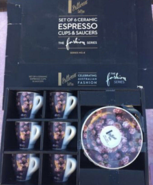 SET of 6 VITTORIA ESPRESSO Coffee Ceramic Cups Saucers We are Kindred NEW Box