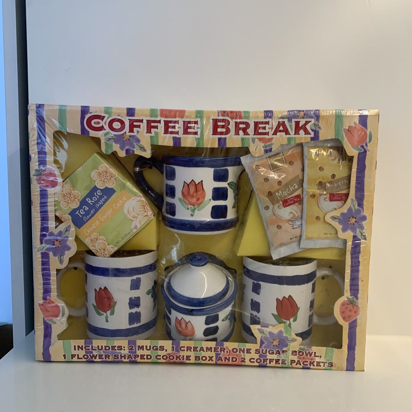 COFFEE Break Set w 2 Mugs Creamer Sugar Bowl Cookie Box Set Sealed 1999 NEW