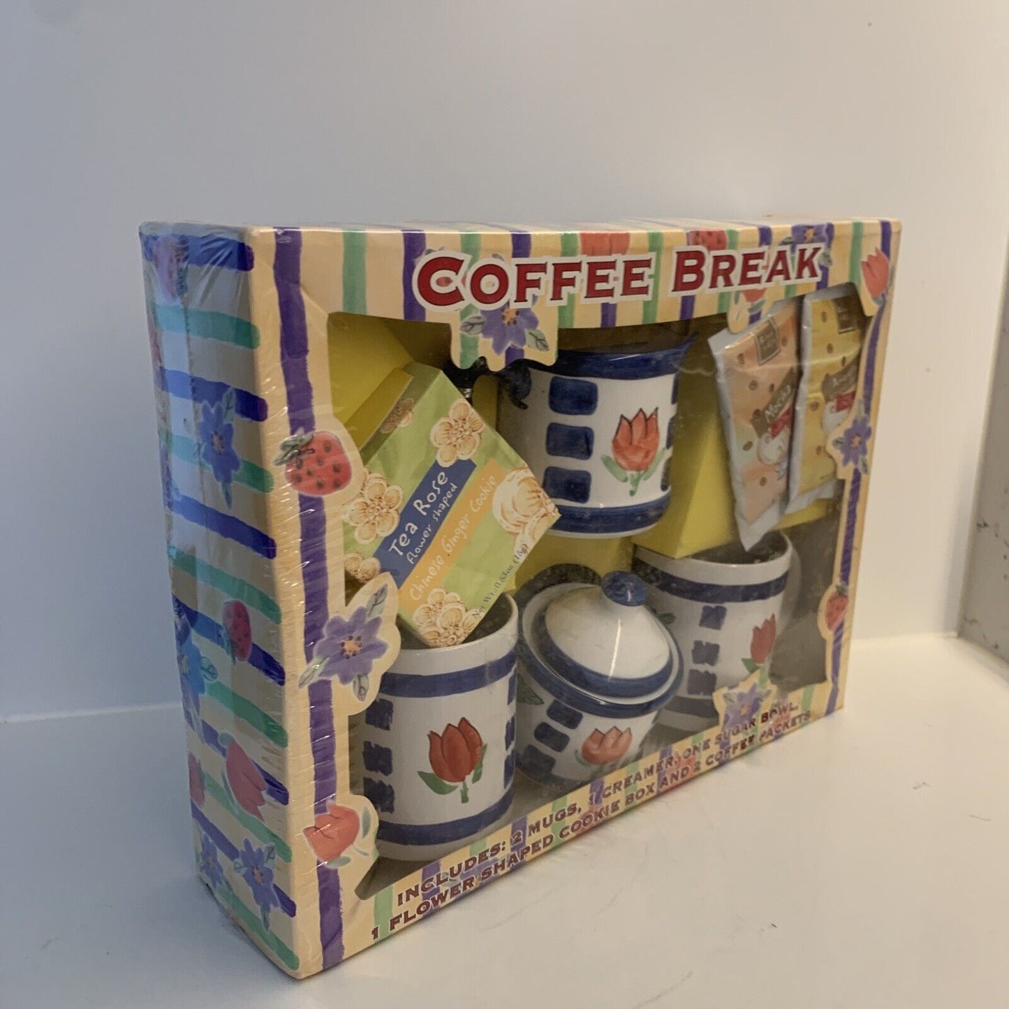 COFFEE Break Set w 2 Mugs Creamer Sugar Bowl Cookie Box Set Sealed 1999 NEW