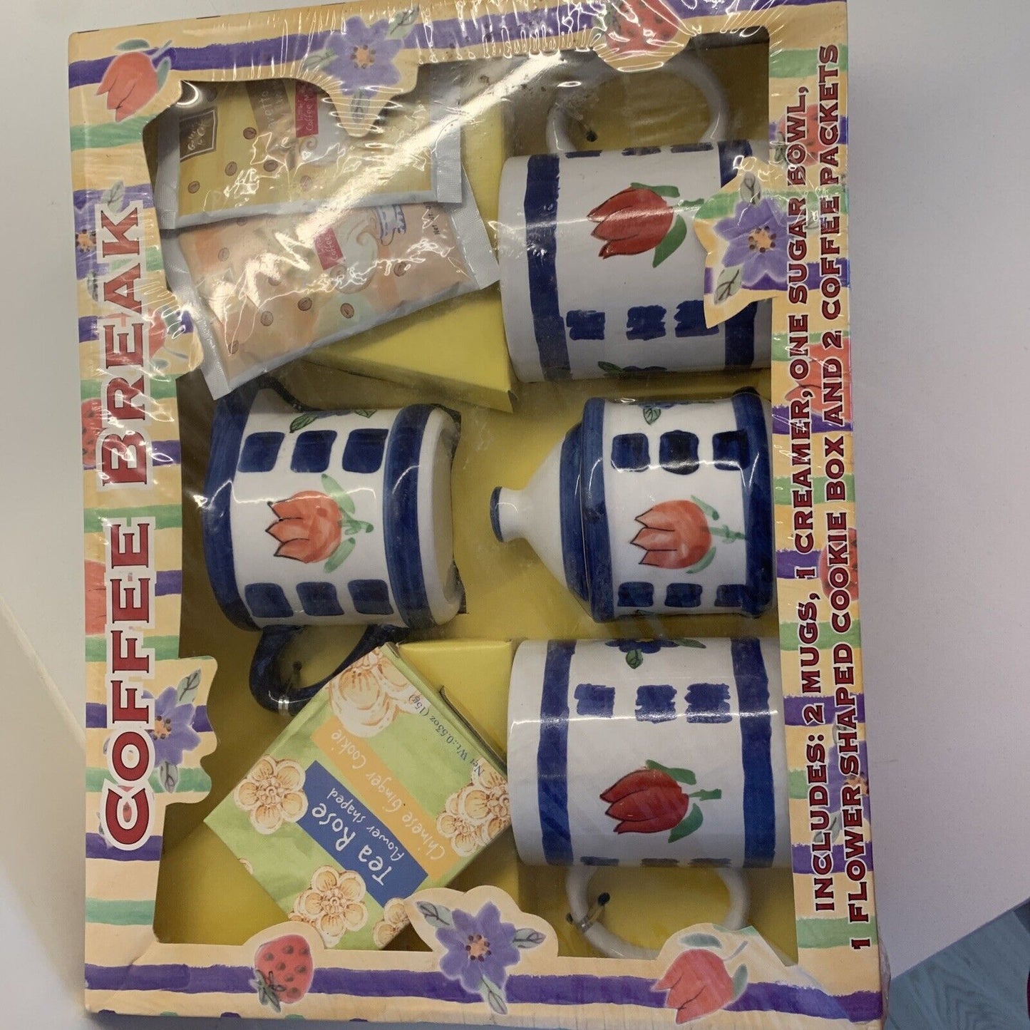 COFFEE Break Set w 2 Mugs Creamer Sugar Bowl Cookie Box Set Sealed 1999 NEW