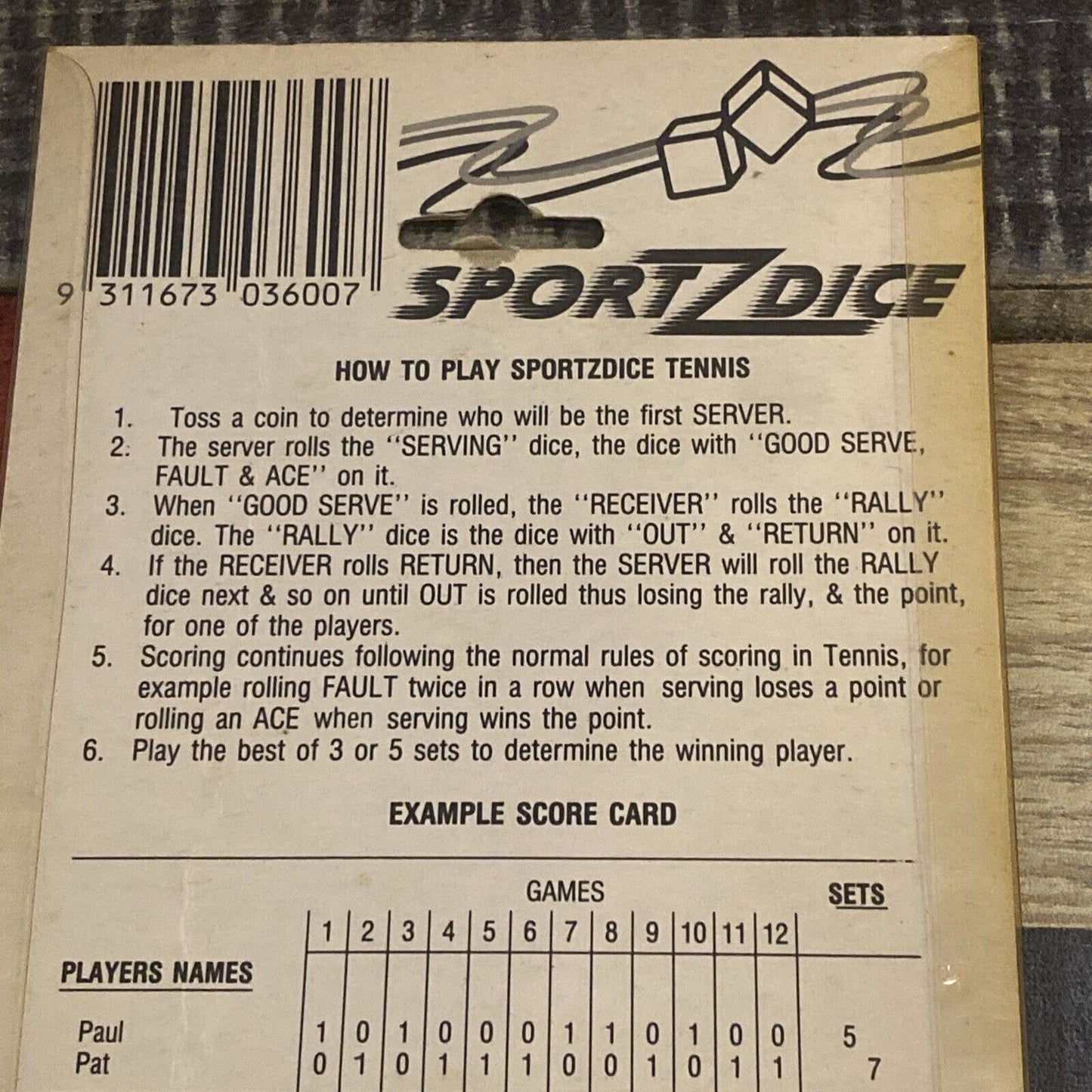 SPORTZDICE Tennis 5 Dice Set Game by Tevele 1986 Vintage Sealed NEW