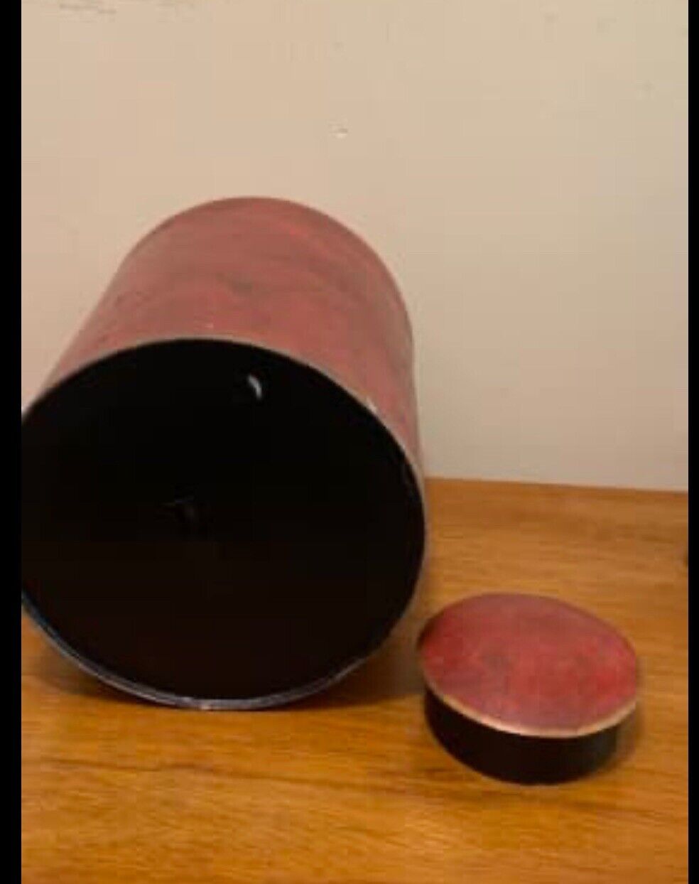 HORTON Provincial 27cm Metal urn canister w lid XI rustic red and old gold paint