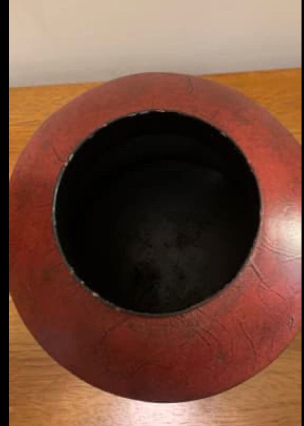 HORTON Provincial 27cm Metal urn canister w lid XI rustic red and old gold paint
