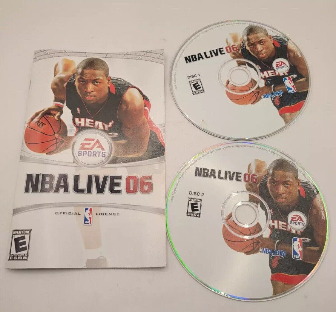 PC Game NBA Live 06 EA Sports Vintage 2005 Win XP 2 Disc + Manual Fat Case