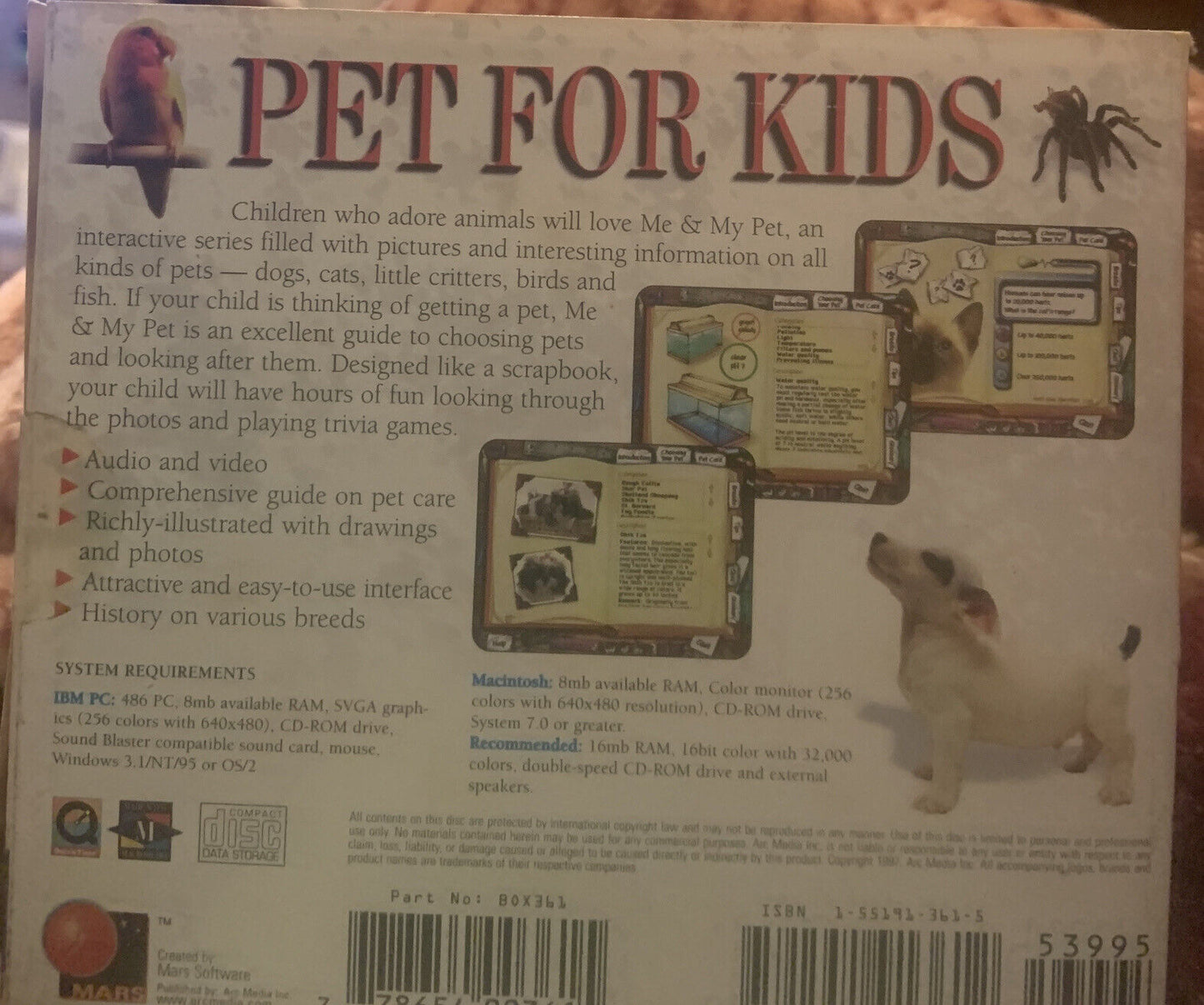 PC CD Rom PET FOR KIDS 5 Disc In Case W Slip  Me & My Dog Cat Bird Fish Critter