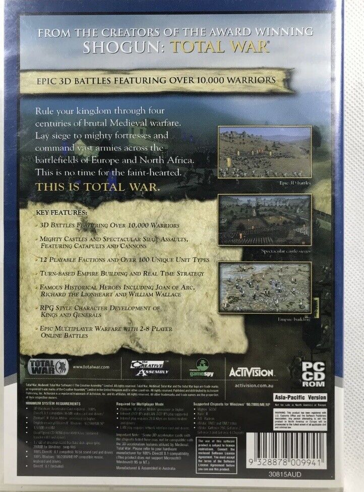 PC CD Rom MEDIEVAL TOTAL WAR 2Disc Activision Essential Collection Computer Game