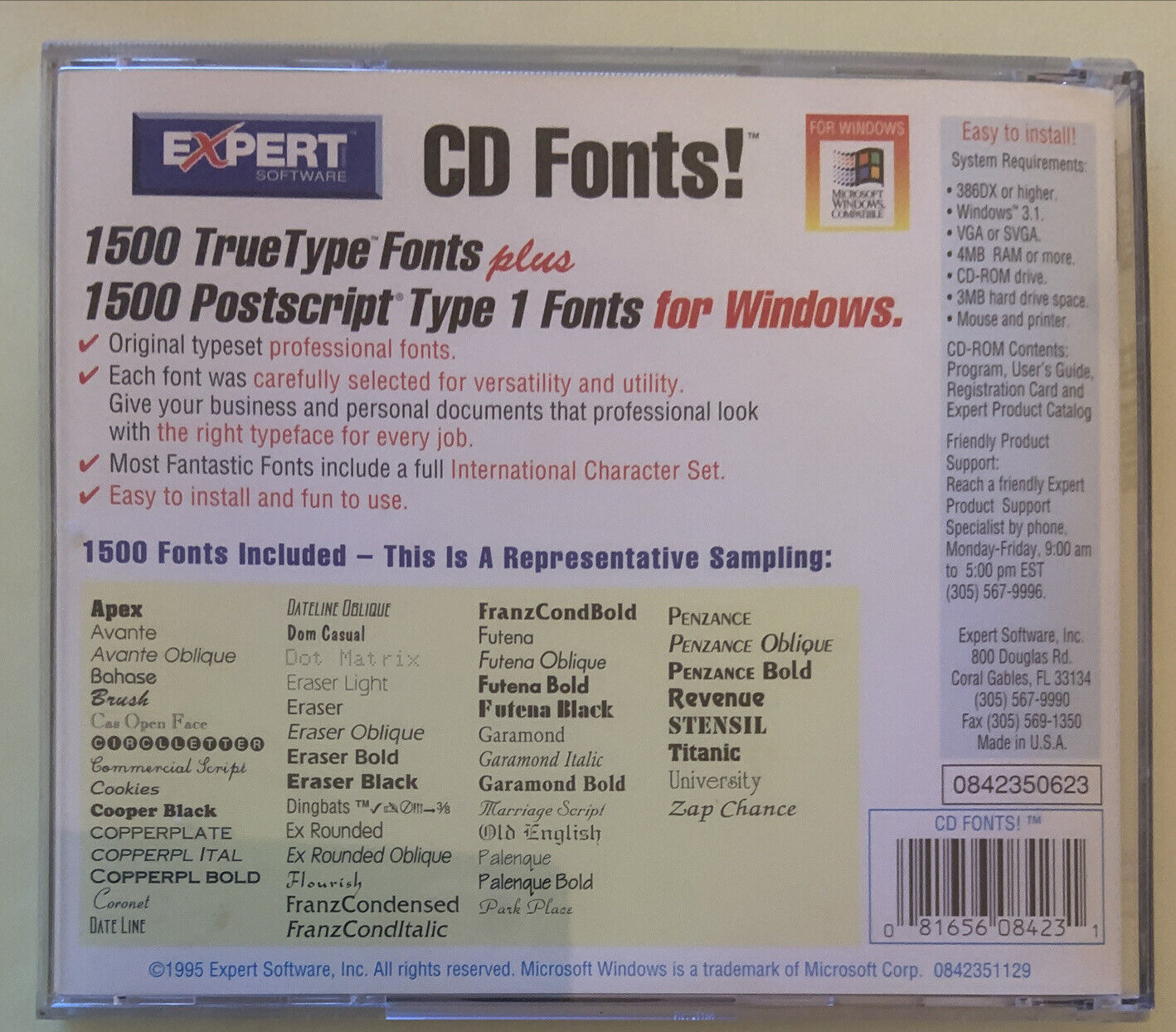 PC CD Rom EXPERT CD Fonts 1500 True Type & Postscript Type 1 Fonts