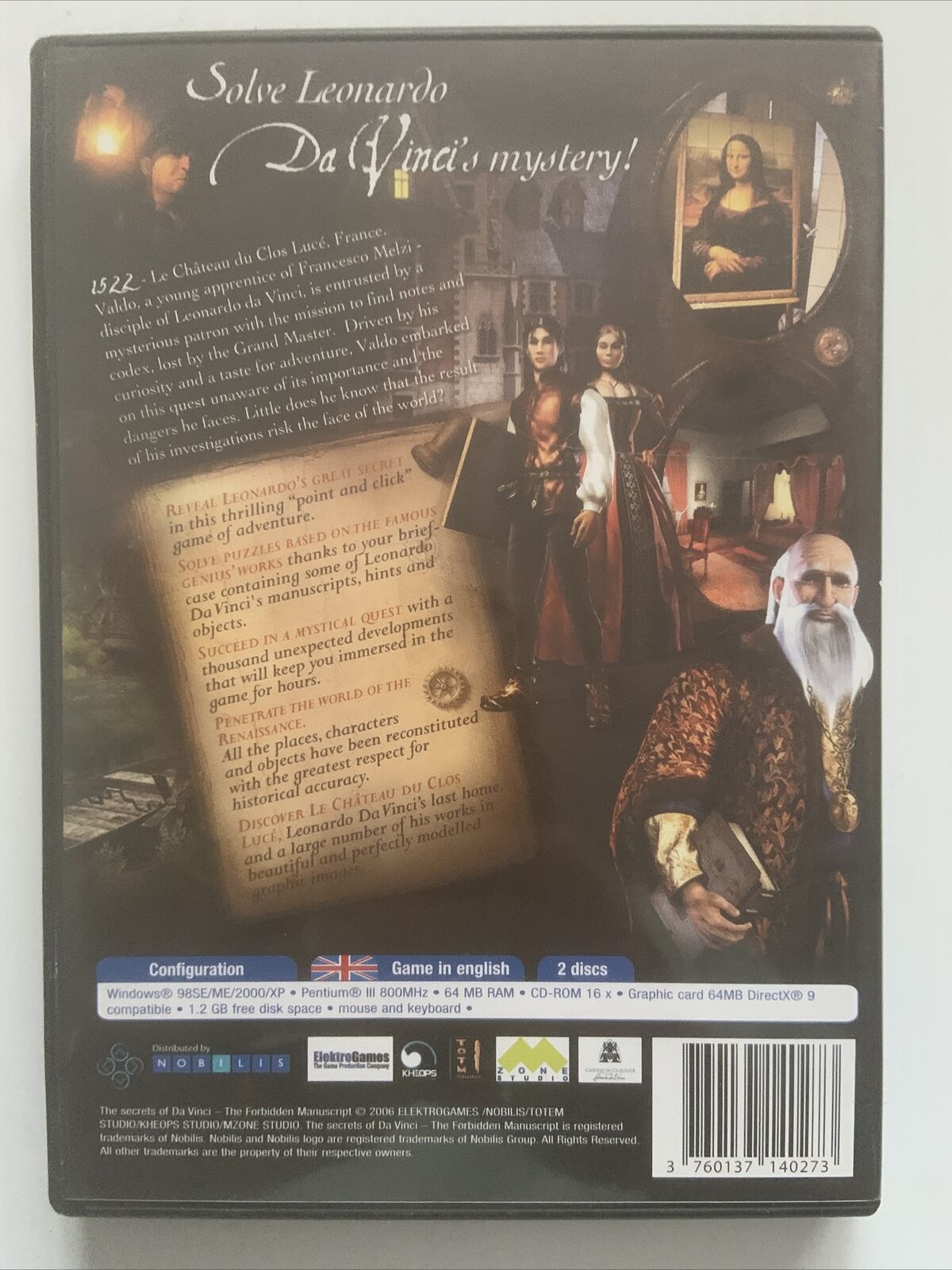PC CD Rom THE SECRETS OF DAVINCI The Forbidden Manuscript Game 2006 + Manual