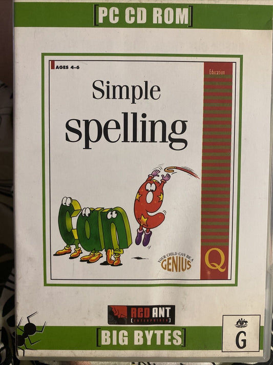 PC CD Rom RED ANT Simple SPELLING 4 6yrs BIG BYTES Education Windows 3.1/95 2001
