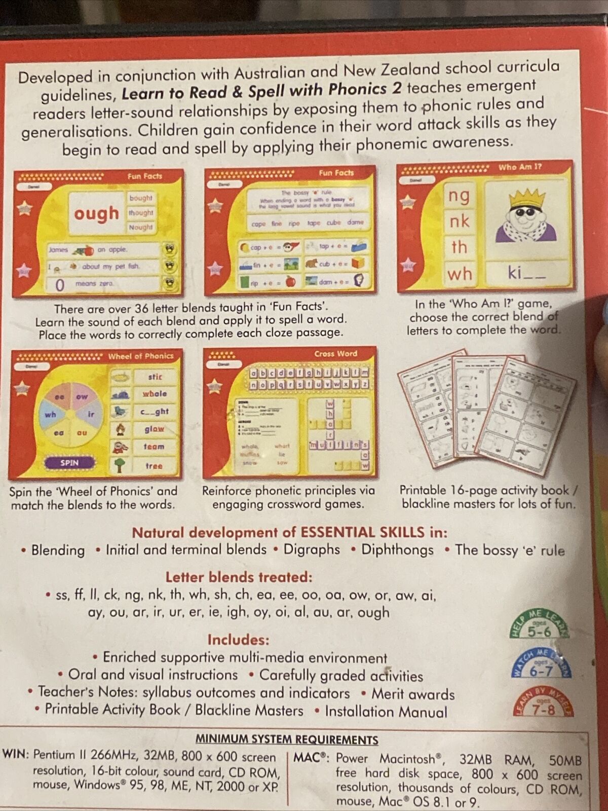 PC CD RomLEARN TO READ & SPELL Phonics 2 Ages 5 8 Educational WIN MAC Game 2003