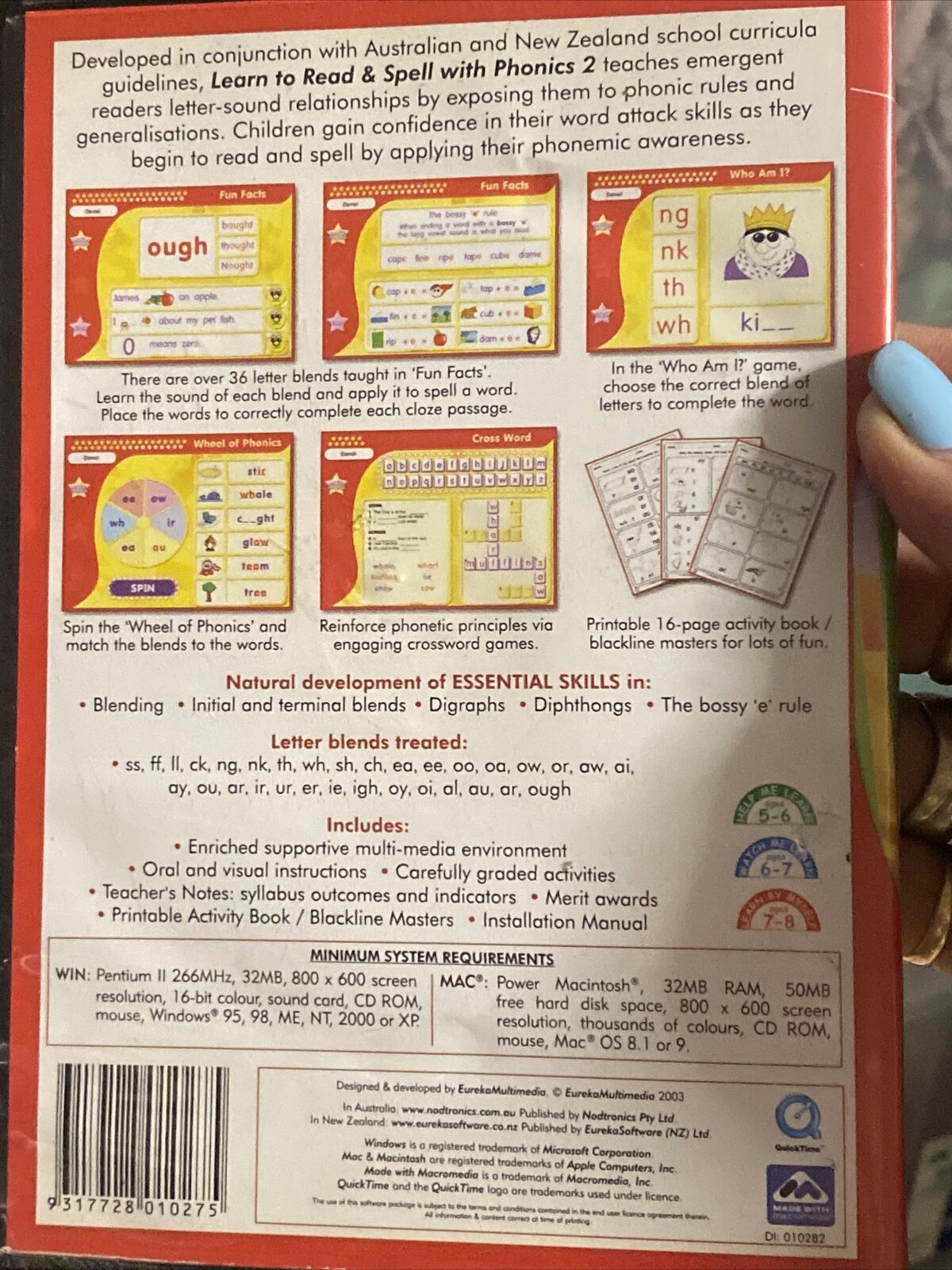 PC CD RomLEARN TO READ & SPELL Phonics 2 Ages 5 8 Educational WIN MAC Game 2003