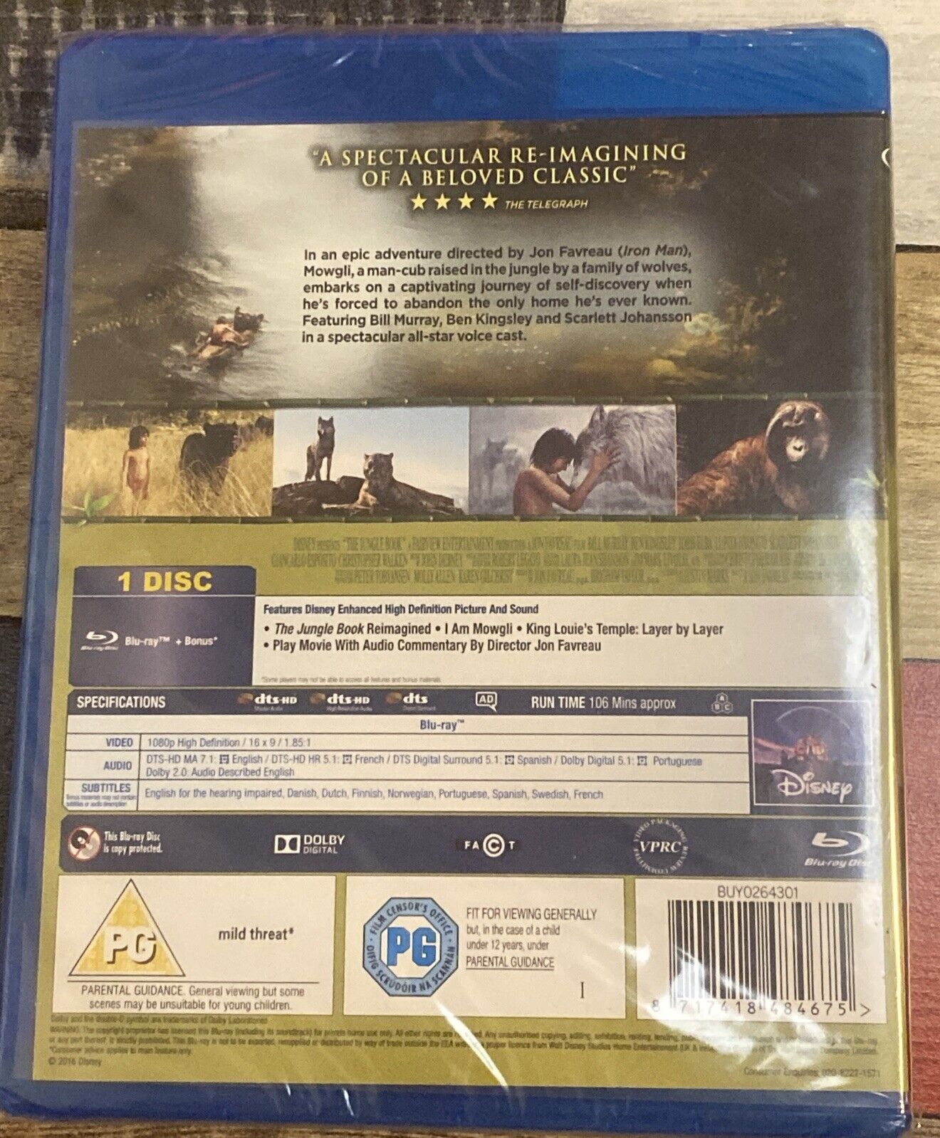Blu Ray The Jungle Book 2016 FILM Neel Sethi Bill Murray Ben Kingsley Sealed NEW