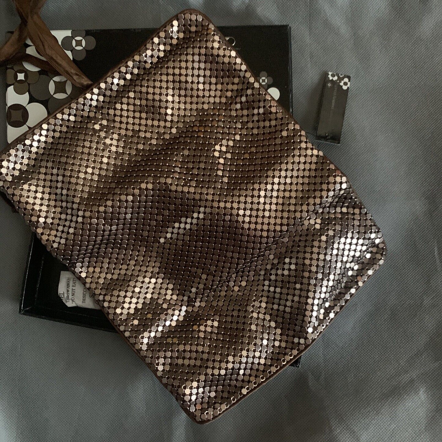 Vintage Mesh Jewellery Pouch By Annabel Trends Bronze Gold Brown Ribbon Box NEW