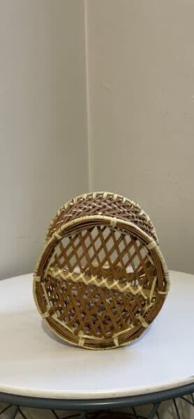 Planter Basket  Vintage 1980's Wicker Rattan Hanging Display ready to hang AE140