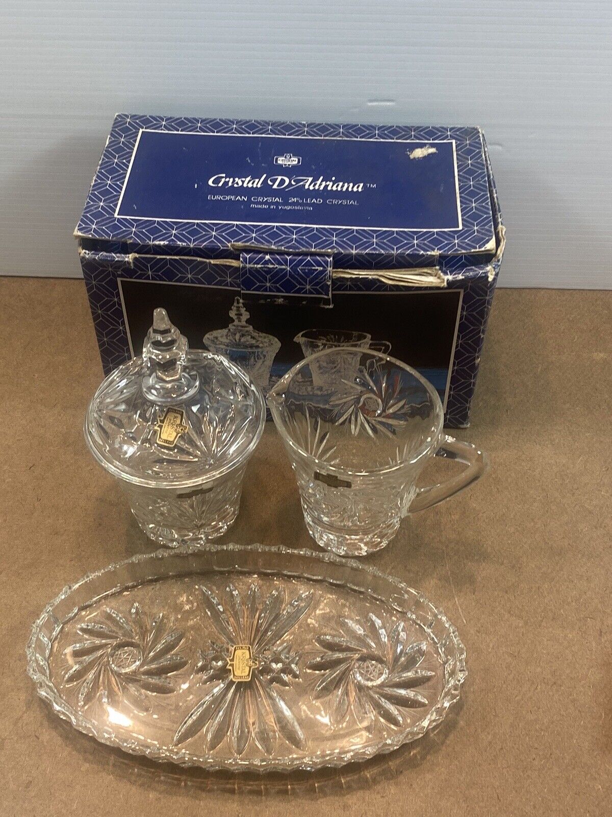 Crystal D'Adriana 24% Lead Crystal No 3536 Milk Sugar Cookie Tray Yugoslavia NEW
