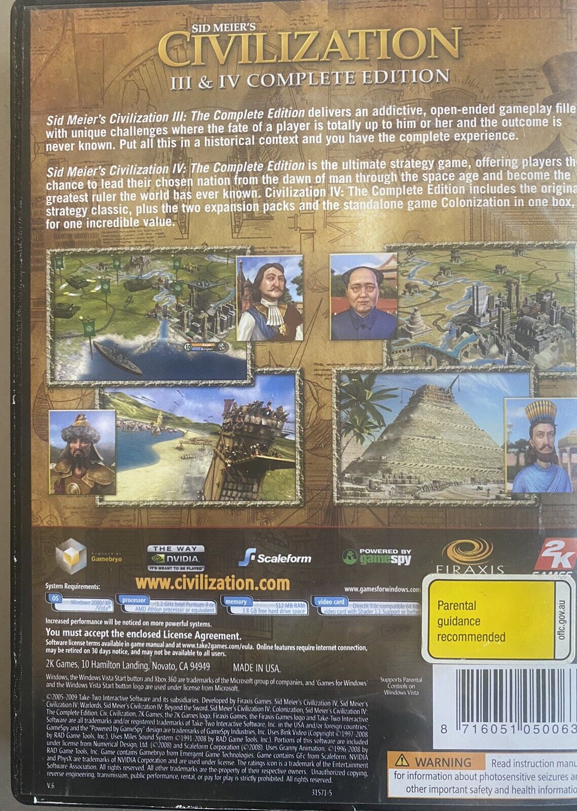 Games Windows Sid Meier's CIVILIZATION III IV Complete Edition Fat Case Firaxis