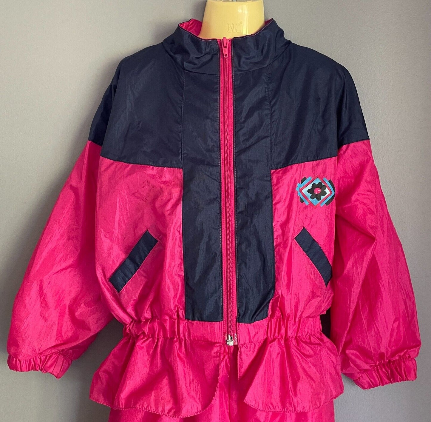 DANIELLE B Pink & Navy PUFFER Tracksuit Jacket Size M 5/6 & Pants Size S 4 Retro