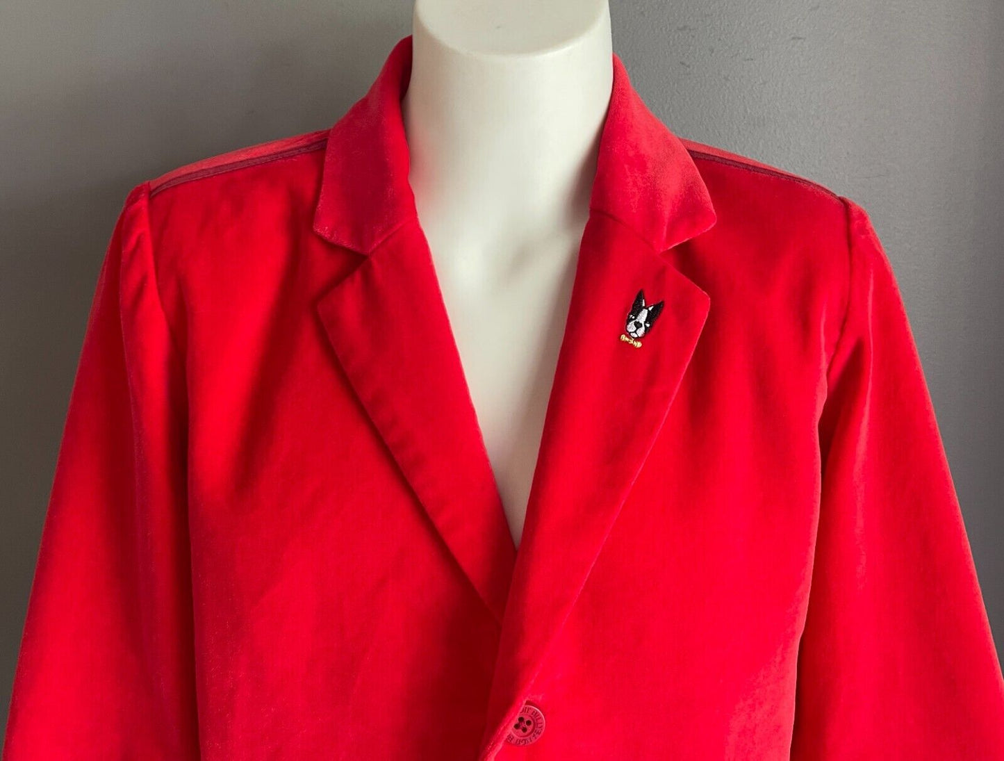 BILLY BANDIT Boys Red Velour Jacket Size 8 Long Sleeves French Bulldog Lapel