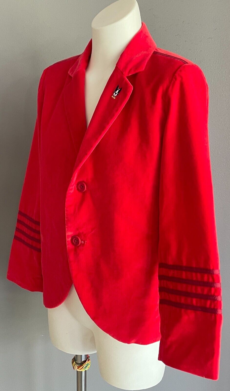 BILLY BANDIT Boys Red Velour Jacket Size 8 Long Sleeves French Bulldog Lapel