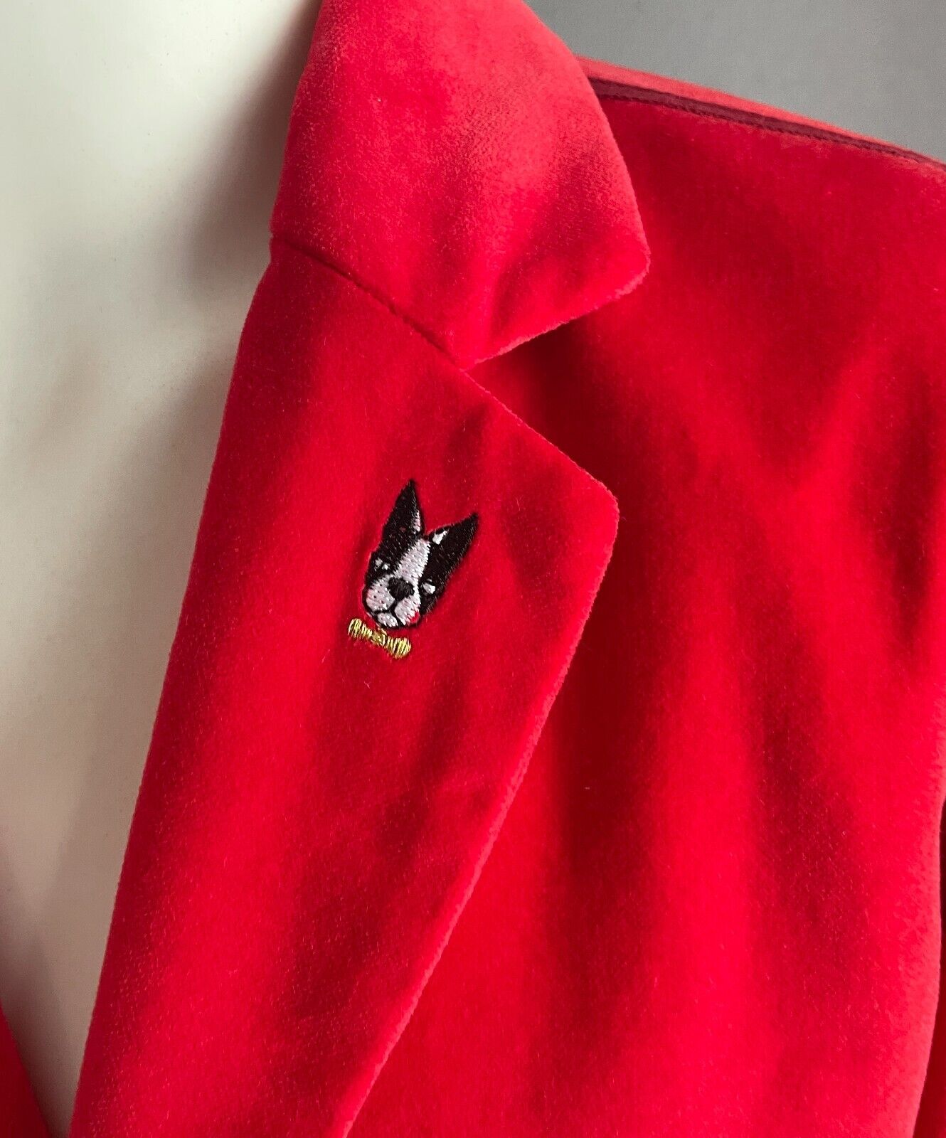 BILLY BANDIT Boys Red Velour Jacket Size 8 Long Sleeves French Bulldog Lapel