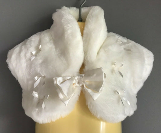 Baby Girl ADAMS BABY Fluffy Vest Ivory Faux Fur Bow Sh/Sleeve Jacket 6 9 mths