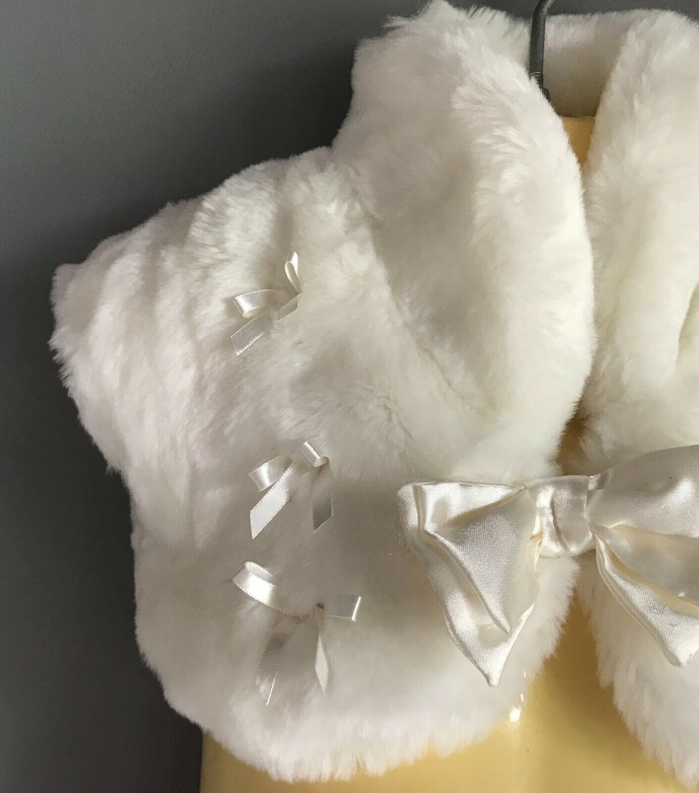 Baby Girl ADAMS BABY Fluffy Vest Ivory Faux Fur Bow Sh/Sleeve Jacket 6 9 mths
