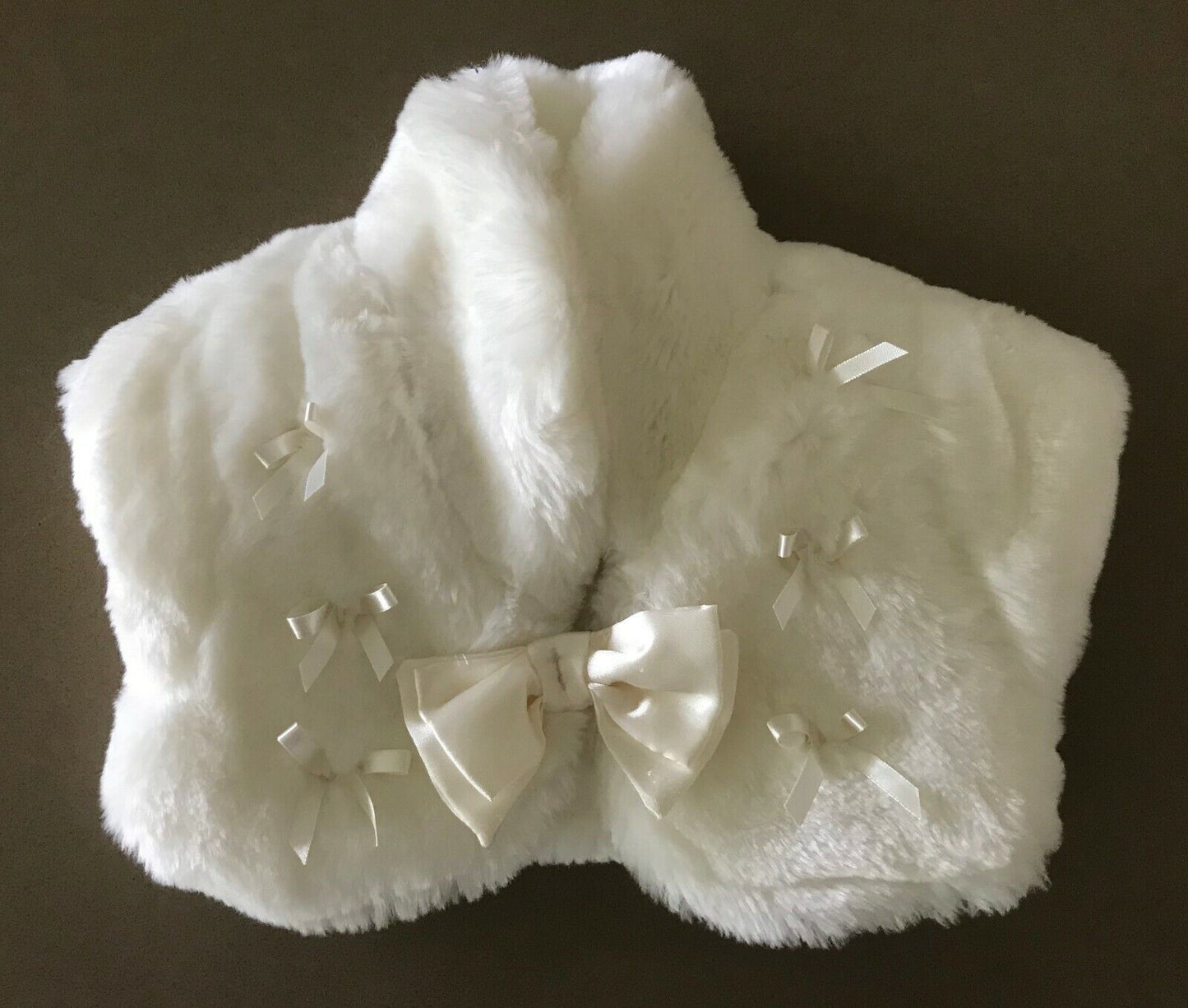 Baby Girl ADAMS BABY Fluffy Vest Ivory Faux Fur Bow Sh/Sleeve Jacket 6 9 mths