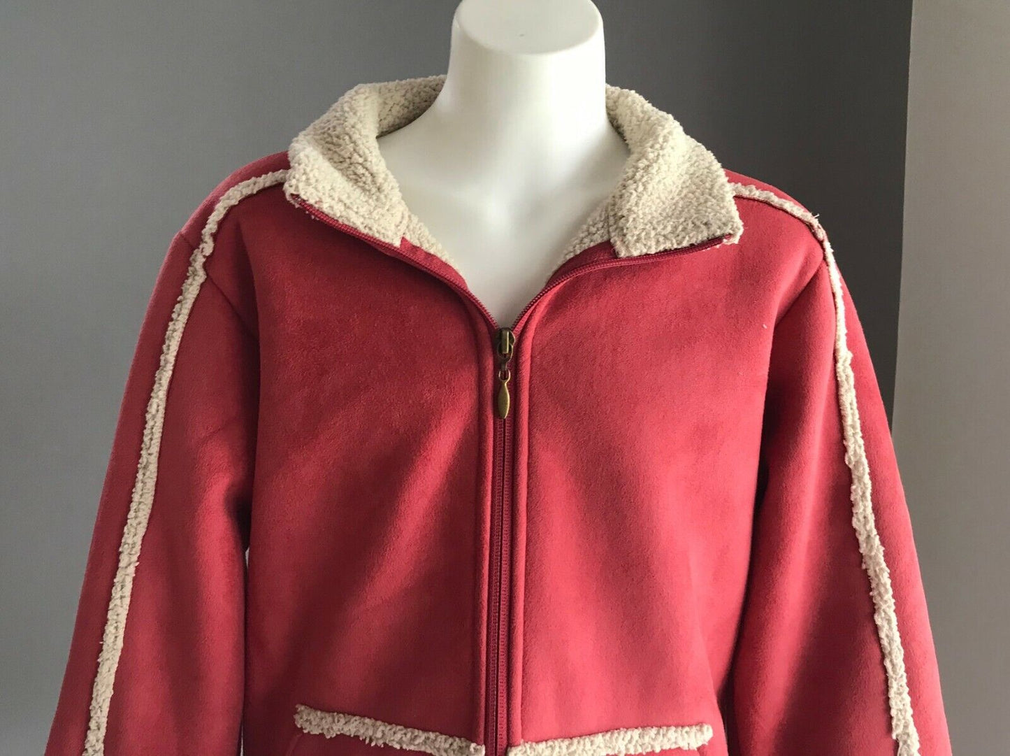 Tween Girl KATHMANDU Pink Sherpa Trim & Lined Faux Suede Jacket Sz 12 Super Warm
