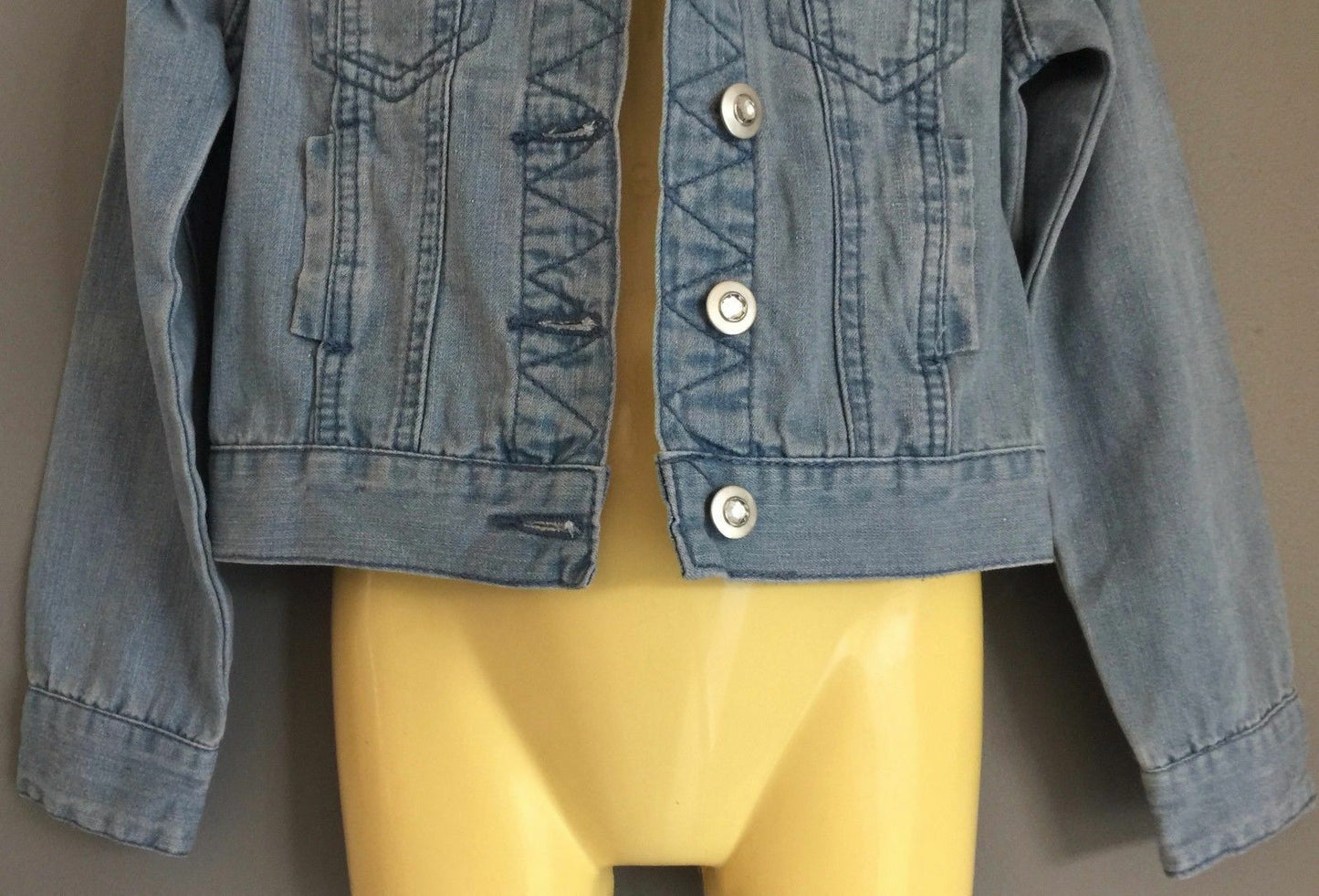 Vintage Girls PUMPKIN PATCH Denim Jacket Faded Blue w Lace Trim Buttoned Size 7
