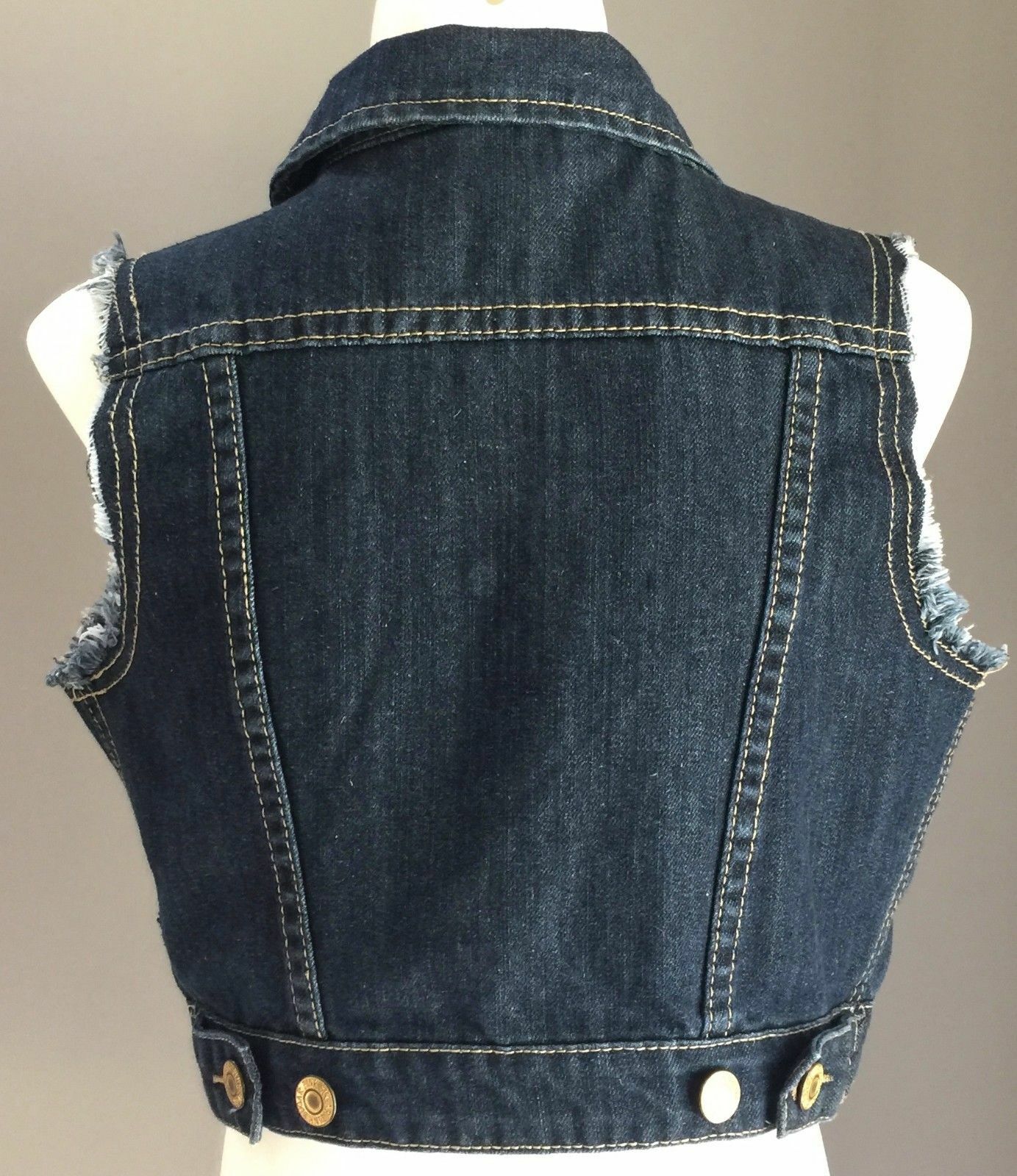 Tween Girl Size 12 PINK SUGAR Denim Jacket Crop Sleeveless Blue w Stud Trim NEW