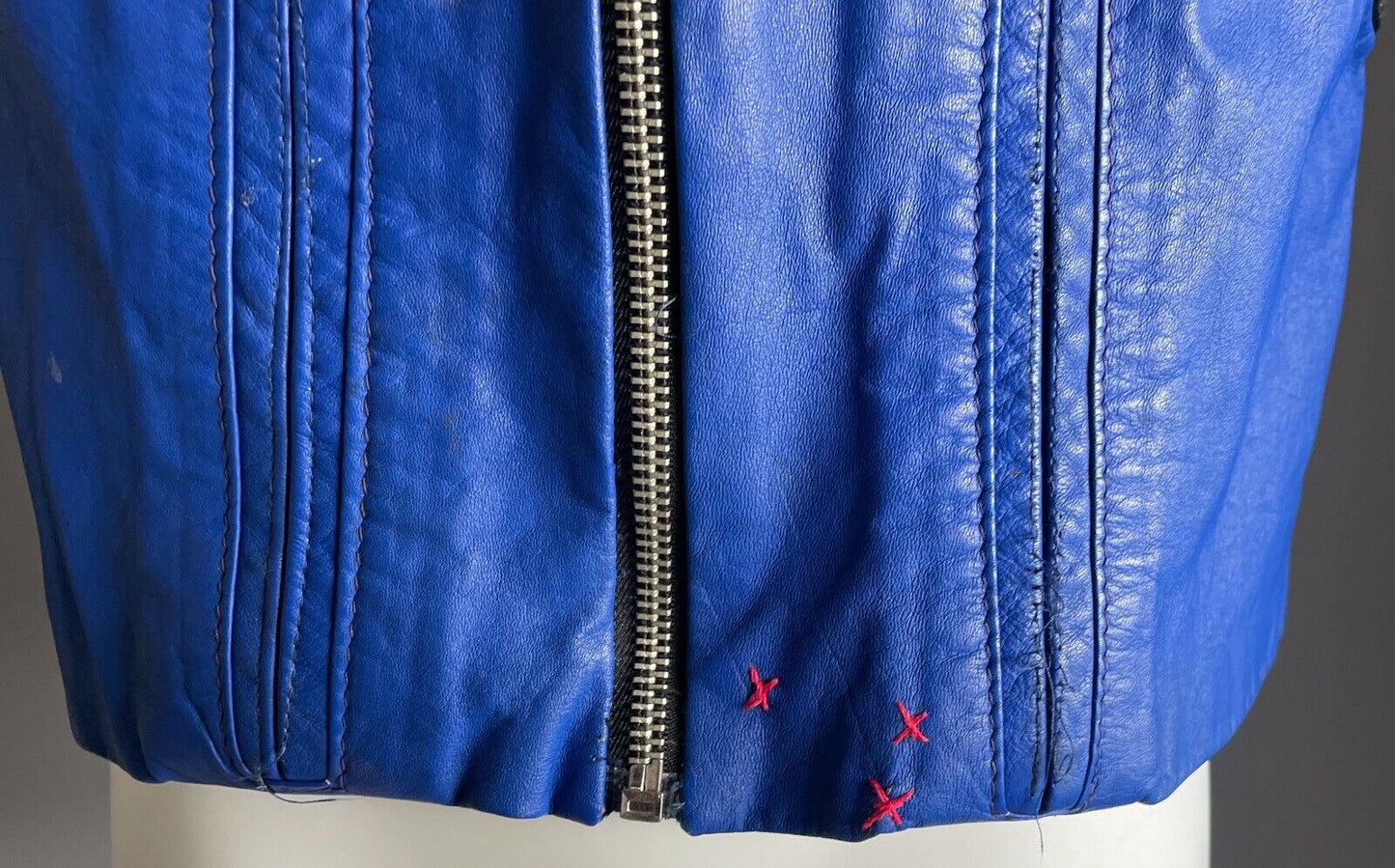 Boys CLAUDE Cobalt Blue Pleather  w Red & Black Stripe Moto Style Jacket Size 4