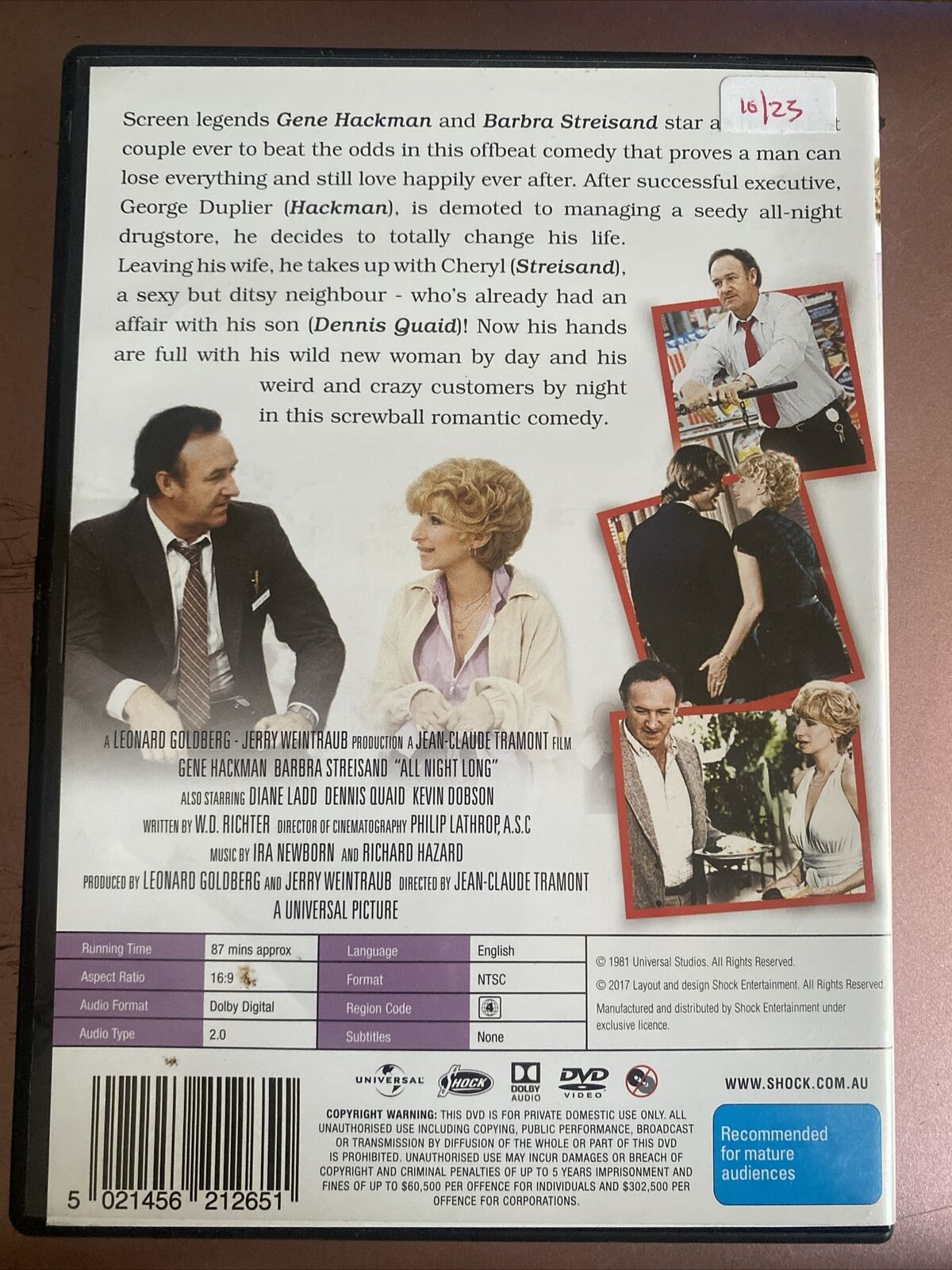 DVD ALL NIGHT LONG 1981 Barbra Streisand Gene Hackman Dennis Quaid release 2017