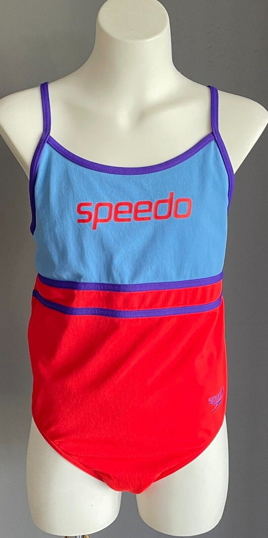 SPEEDO Endurance One Piece Swimsuit Brick Red Purple Blue Logo Teen Size 14