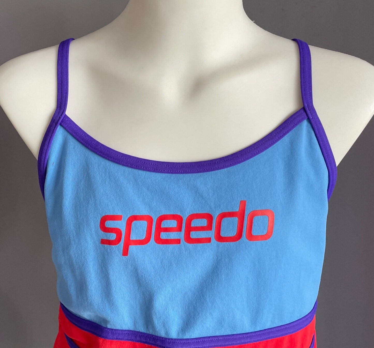SPEEDO Endurance One Piece Swimsuit Brick Red Purple Blue Logo Teen Size 14
