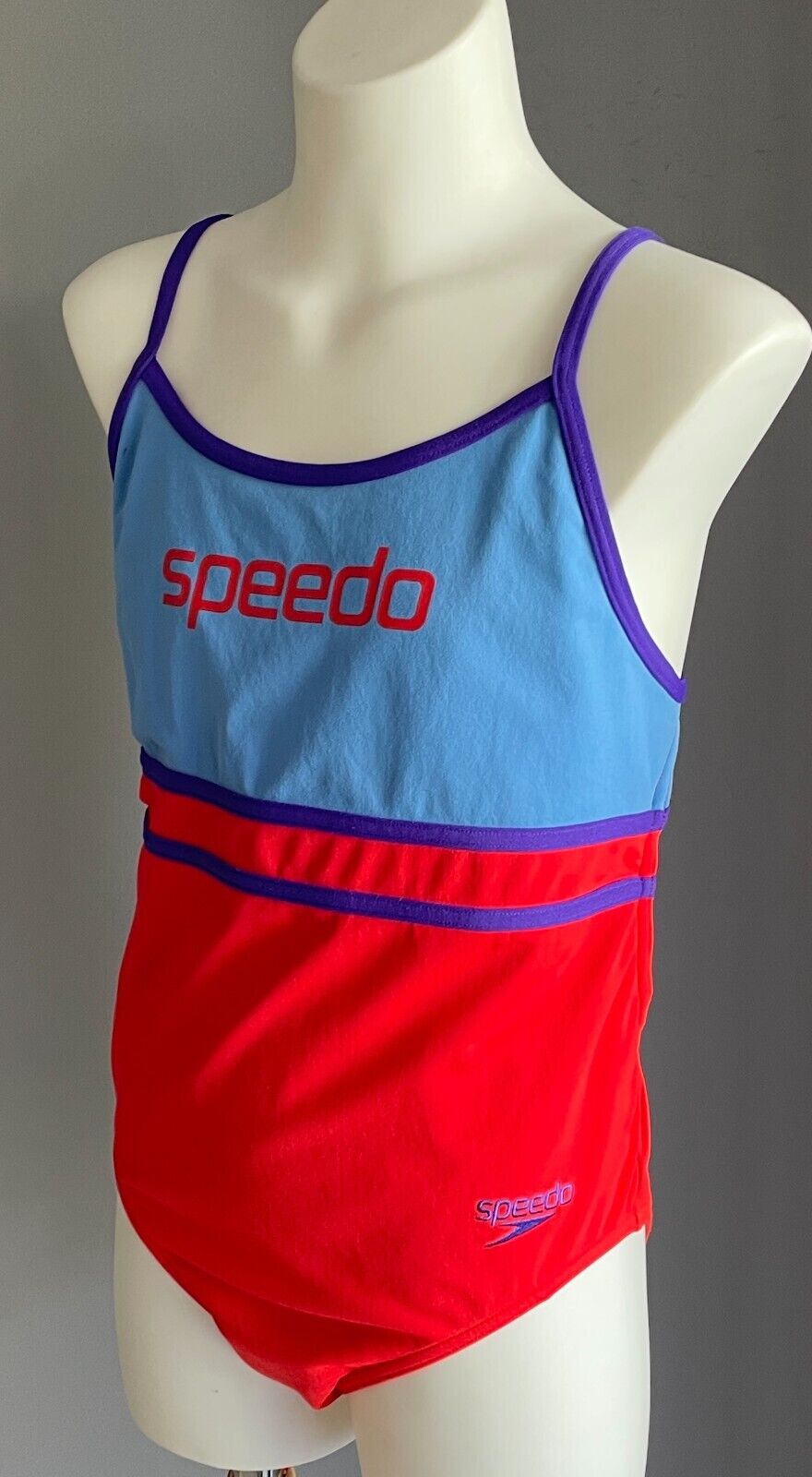 SPEEDO Endurance One Piece Swimsuit Brick Red Purple Blue Logo Teen Size 14