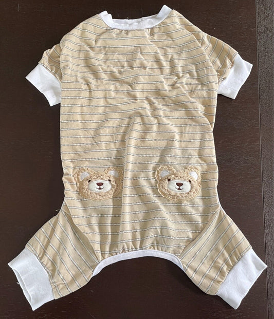 ANKO Pet Dog Summer Pyjamas Beige Brown White Stripe Teddy Bears Size XL NEW