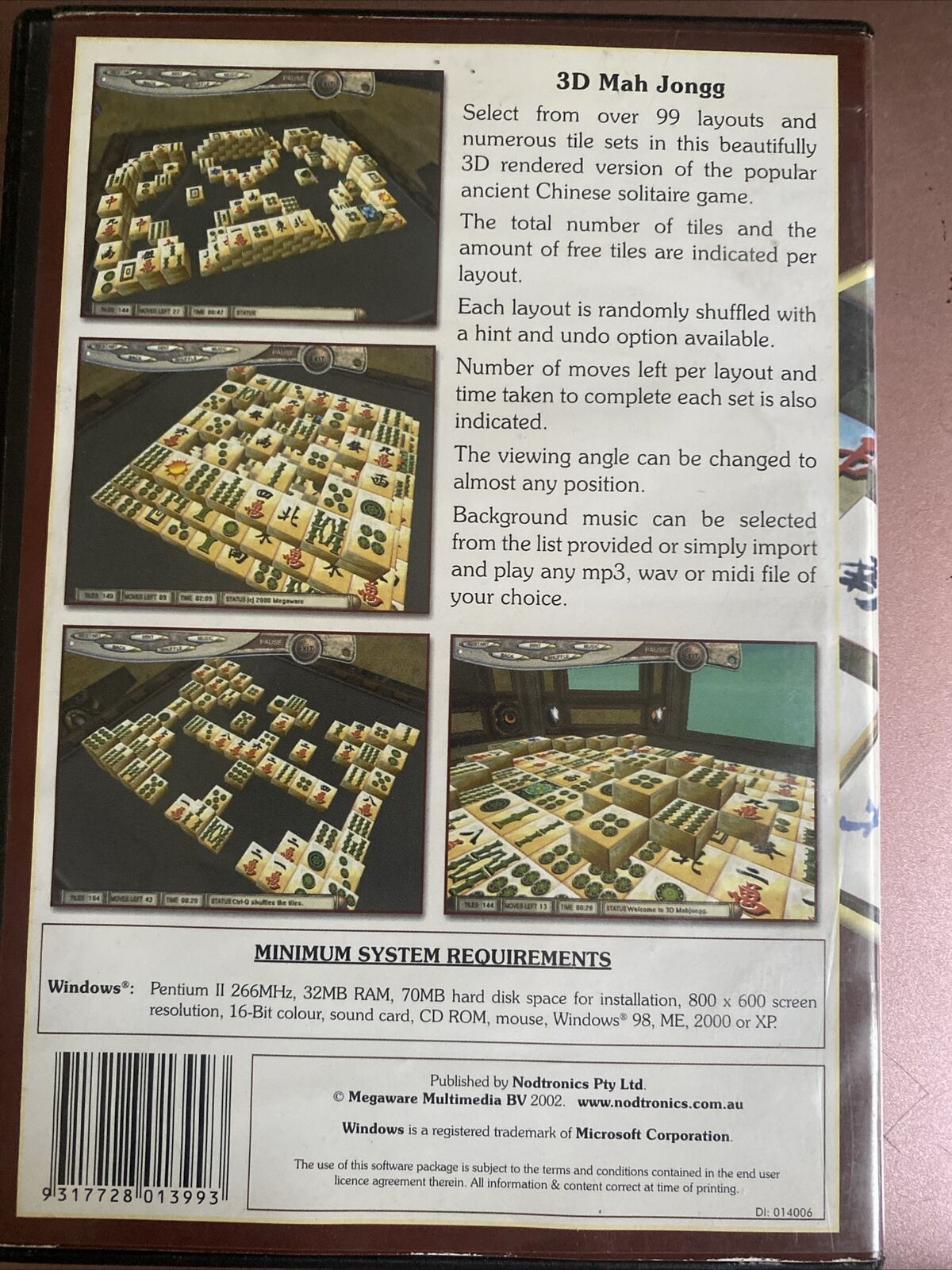 Over 99 MahJongg Games 3D Disc Manual Video Puzzle Mah Jong 2002 Windows 98 2000