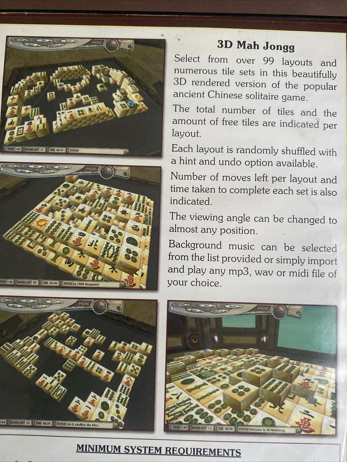 Over 99 MahJongg Games 3D Disc Manual Video Puzzle Mah Jong 2002 Windows 98 2000