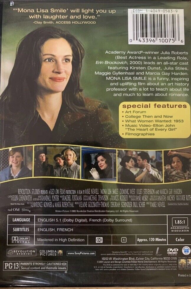 DVD MONA LISA SMILE Movie Julia Roberts Love  Romance Special Features