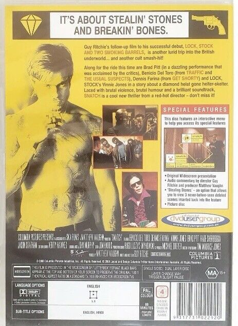 DVD SNATCH Movie Brad Pitt Benicio Del Toro director Guy Ritchie Crime Comedy