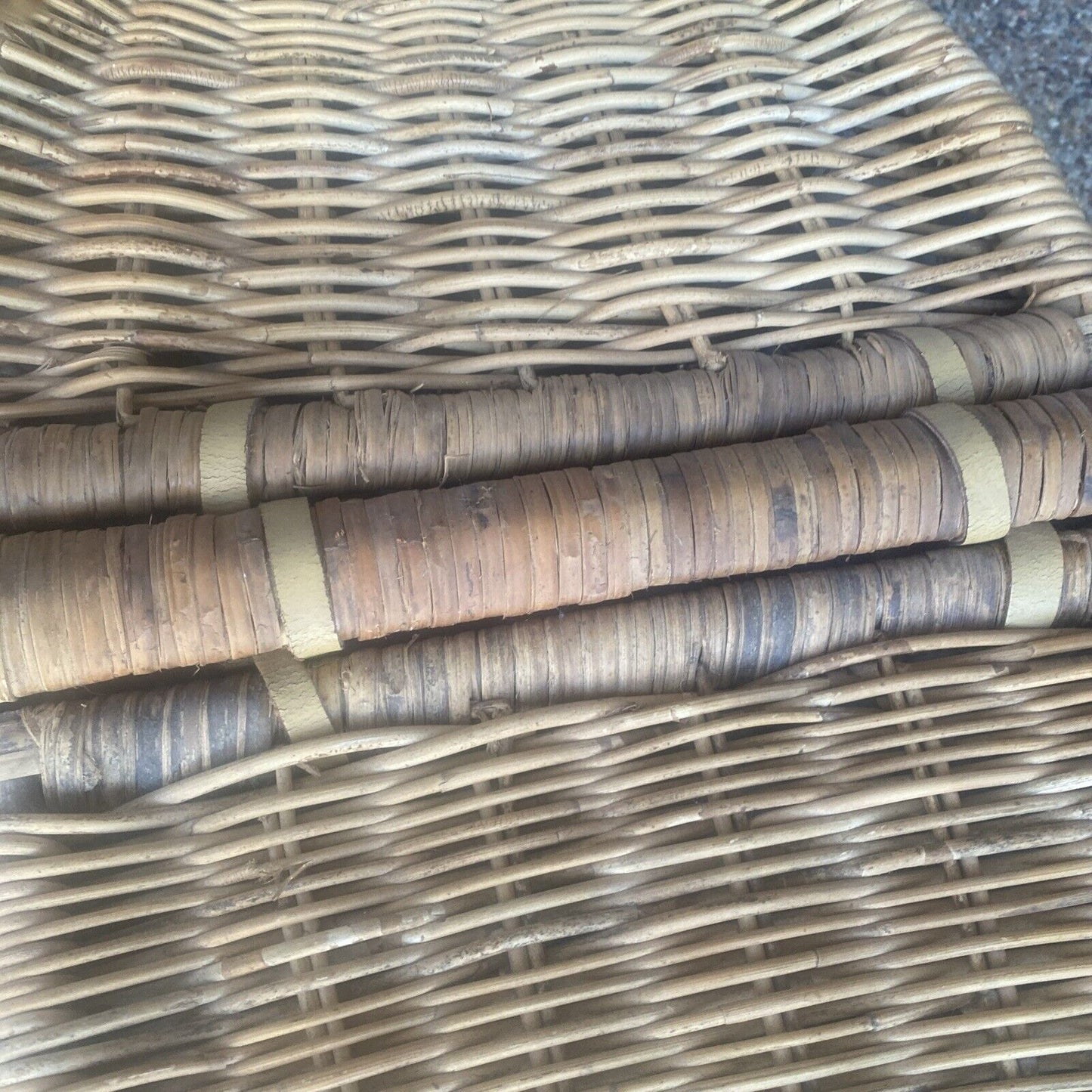 Vintage Picnic Basket 49cm Bamboo Cane French Check Liner Display Storage V004