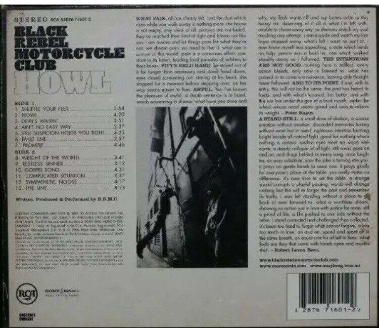 CD BLACK REBEL MOTORCYCLE CLUB ‎”HOWL” Music in jewel case w slip cover POSTER
