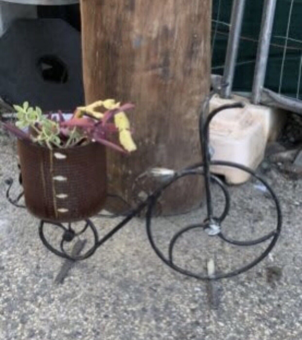 Bicycle Plant Stand Vintage Wrought Iron Black 52cm W Basket Garden Pot Holder