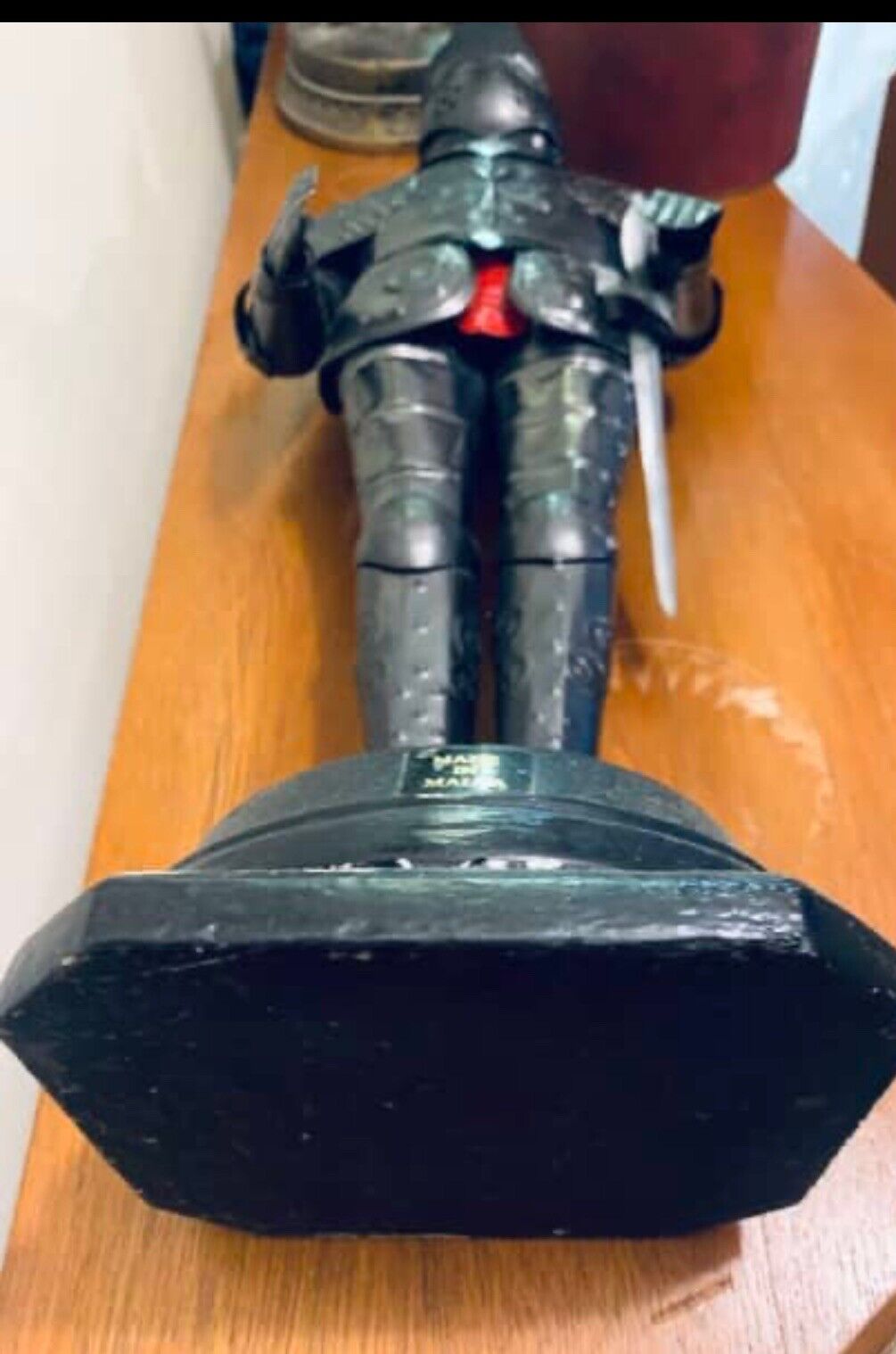 Mid century 53cm MALTA souvenir Medieval knight w sword Pressed metal tin Armour