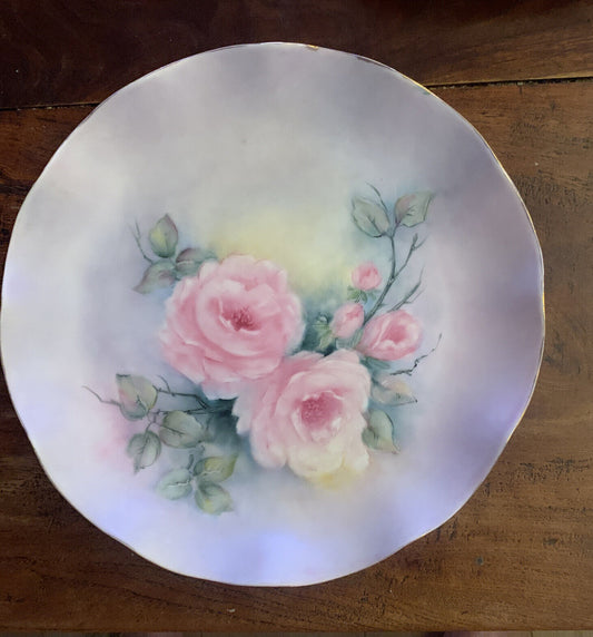 Vintage Pink Roses Hand Painted Decorative Fluted Plate 27.5cm Jean Grainger AU