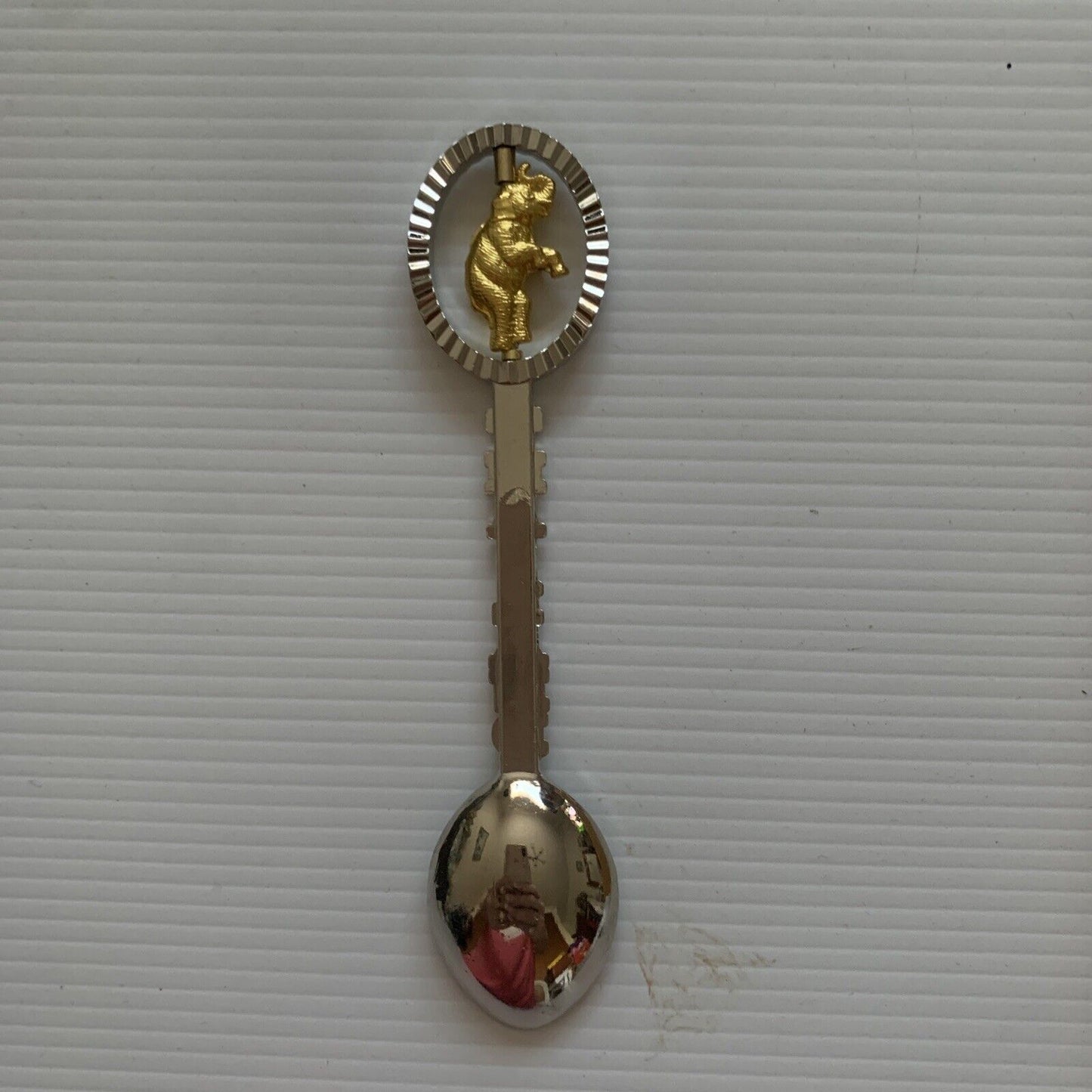 THAILAND Silver Gold Tone Elephant Travel Souvenir Tea Spoon Teaspoon Box NEW