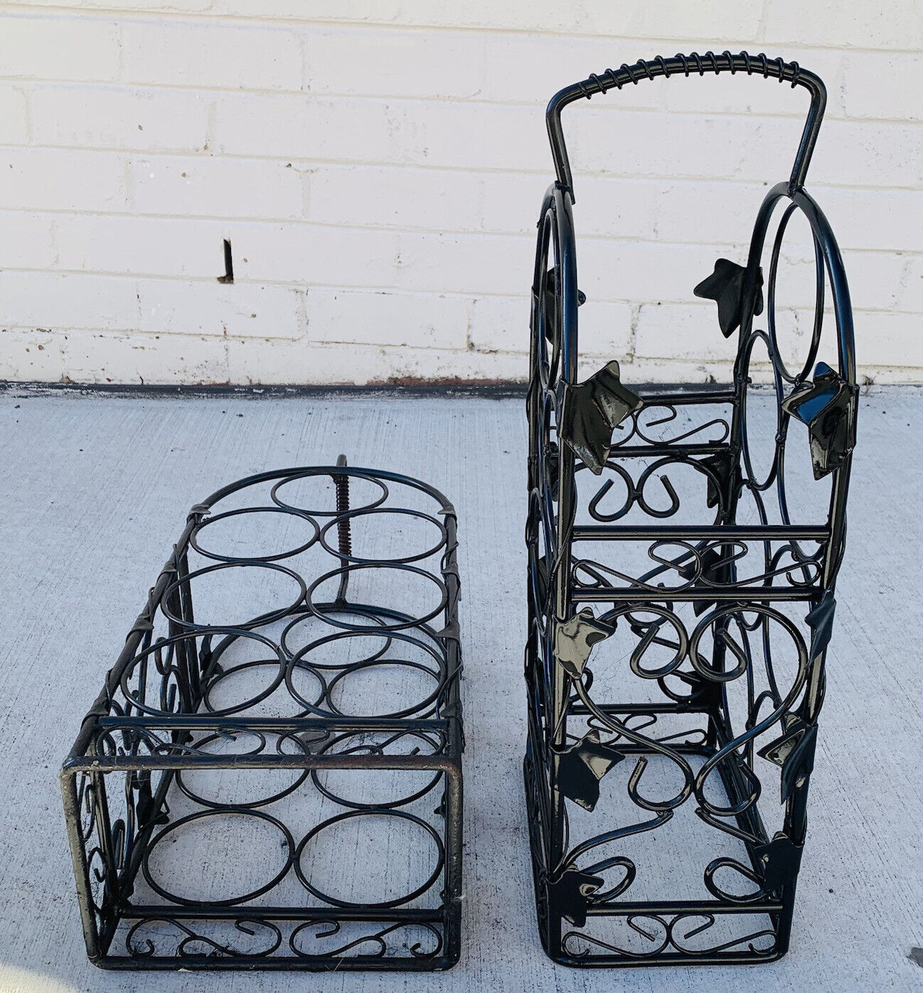 2 X  Black Epoxy WINE RACK Wrought Iton 7 bottles WineRack Handle Floor Bench