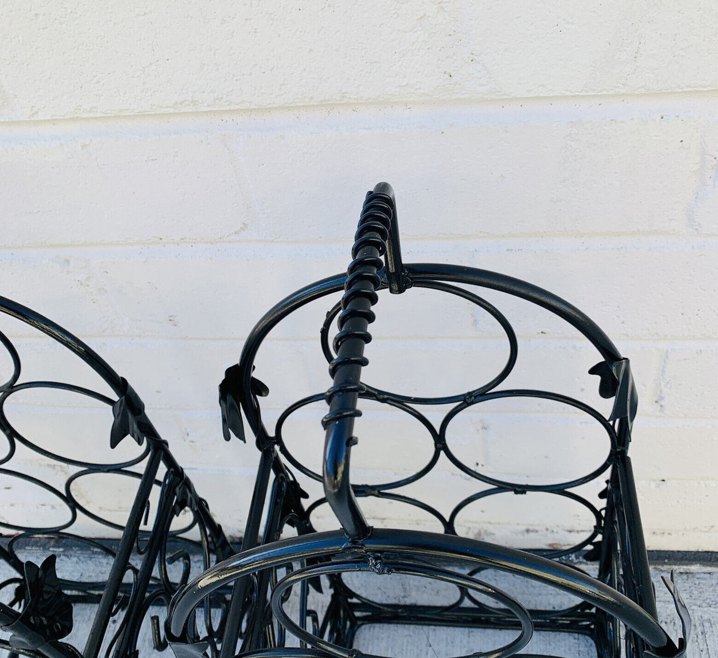 2 X  Black Epoxy WINE RACK Wrought Iton 7 bottles WineRack Handle Floor Bench