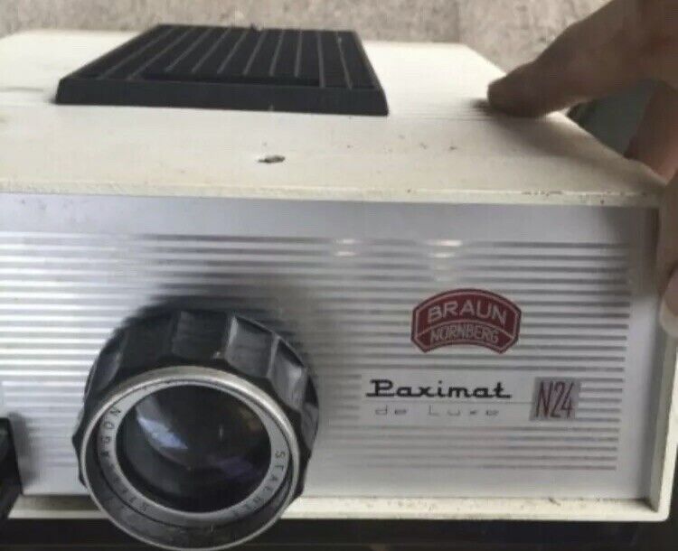 Vintage BRAUN PAXIMAT DELUXE SLIDE PROJECTOR in Case Slide Cartridge Storage Box