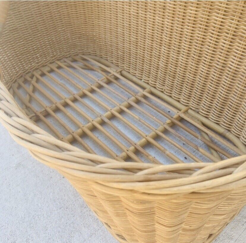 1970's Natural Wicker MOSES BABY BASKET  Carry Handles Bamboo Cane Rattan
